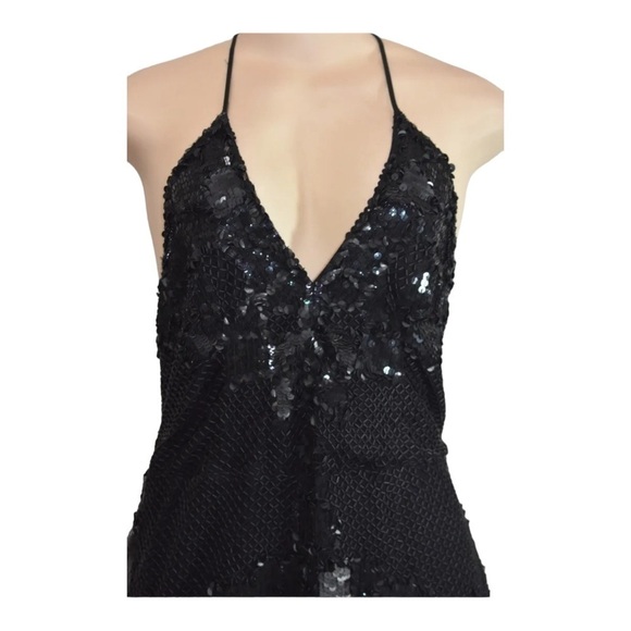 MANNING CARTELL Black Sequins Deep V Neck Backless Cocktail Dress Size 0 Holiday - Picture 9 of 11